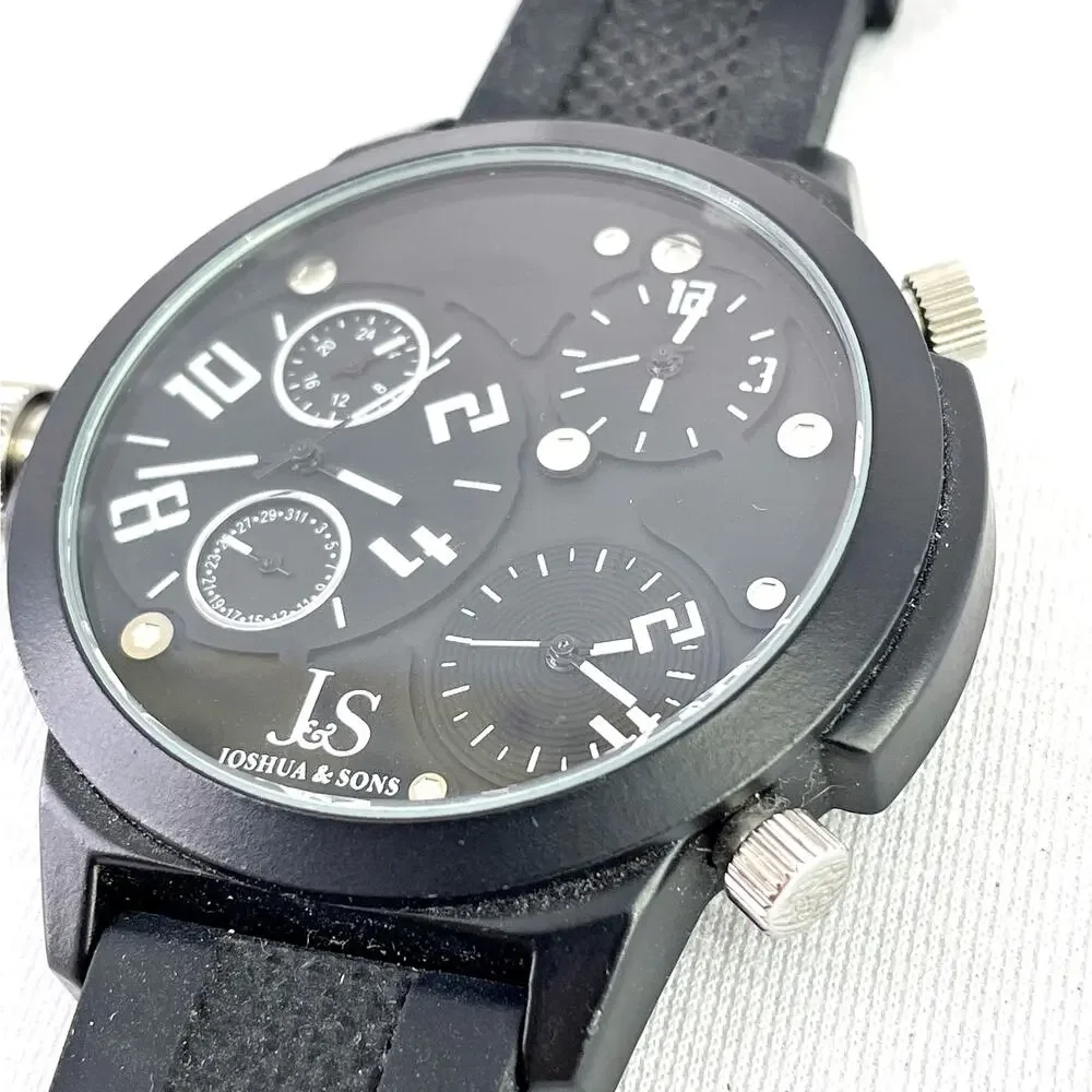 Men's Joshua & Sons JS-40-WT Triple Time Zone Military Time Date Quartz Watch - Picture 6 of 7